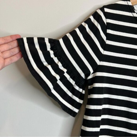 J Crew Factory Womens Size Small Ruffle Sleeve Dress Black White Stripe Shift - Picture 4 of 10